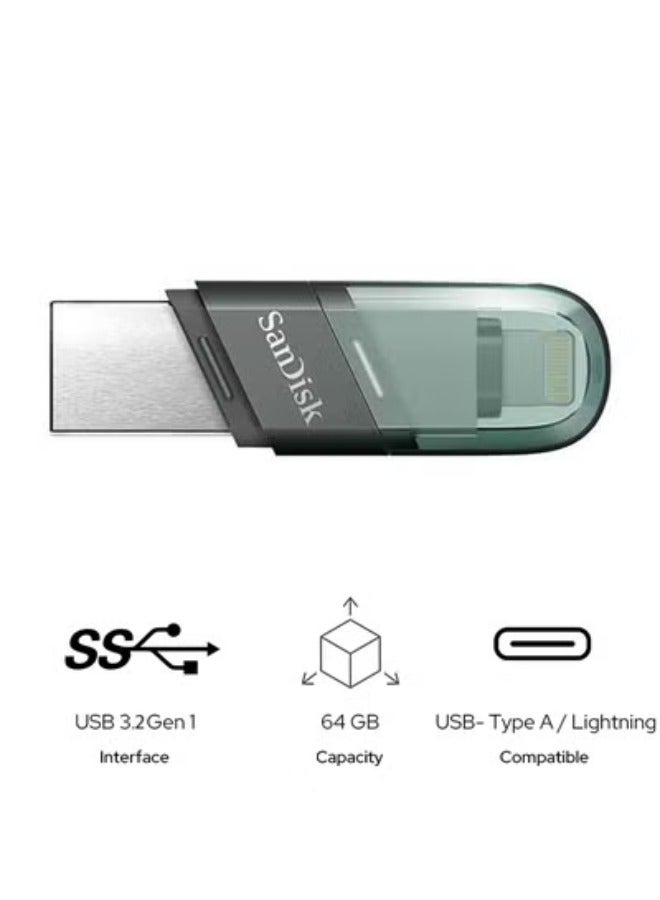 sandisk iXpand Flash Drive Flip Type A + Lightning 64 GB Mini USB Read Speed 400 MBps SDIX90N-064G-GN6NN